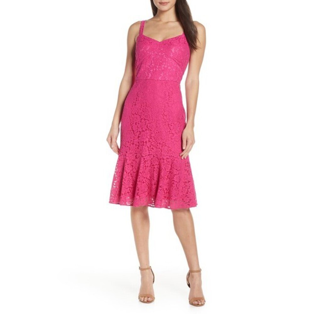 Chelsea28 Women's Lace Fit & Flare sleeveless midi Dress size 8 $230 in pink
